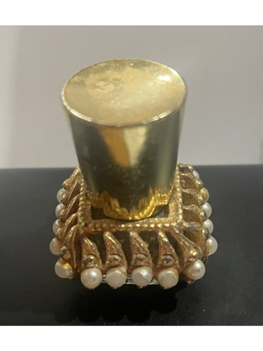 Mini Bottle White Pearl-like  Top Small Square Gold Tone
